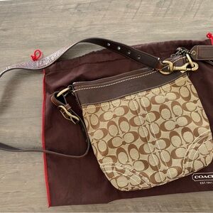 Coach Signature Brown and Cream Crossbody Bag